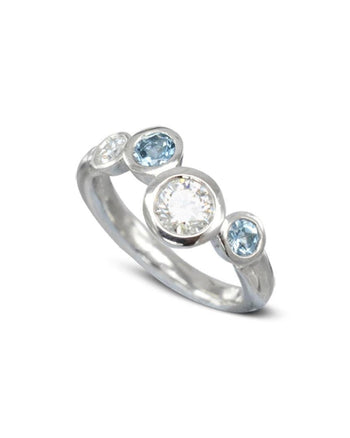 Water Bubbles Offset Aquamarine and Diamond Eternity Ring Ring Pruden and Smith   