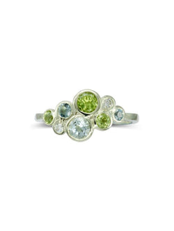 Water Bubbles Aquamarine, Peridot and Diamond Cluster Ring Ring Pruden and Smith   