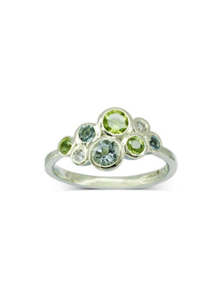 Water Bubbles Aquamarine, Peridot and Diamond Cluster Ring Ring Pruden and Smith   