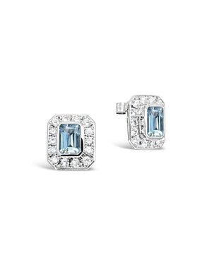 Cluster Diamond and Aquamarine Stud Earrings Earrings Pruden and Smith   
