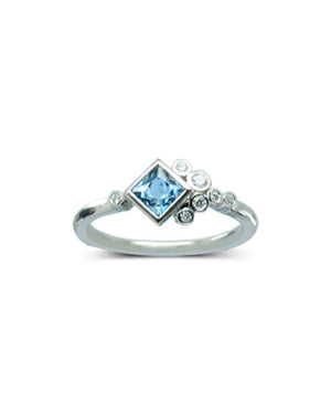 Water Bubbles Square Aquamarine and Diamond Ring Set Ring Pruden and Smith   