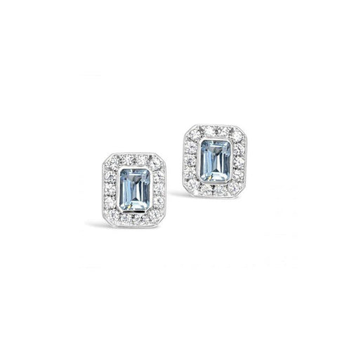 Cluster Diamond and Aquamarine Stud Earrings Earrings Pruden and Smith   