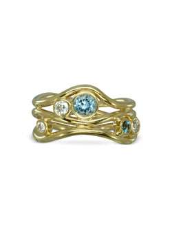 Three Strand Gemstone and Diamond 9ct Gold Dress Ring Ring Pruden and Smith   