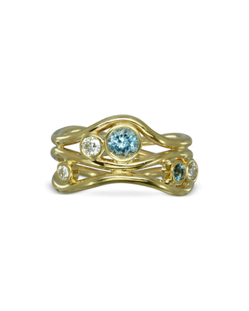 Three Strand Gemstone and Diamond 9ct Gold Dress Ring Ring Pruden and Smith   