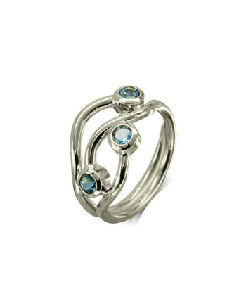 Three Strand Aquamarine 9ct Gold Dress Ring Ring Pruden and Smith 9ct White Gold  