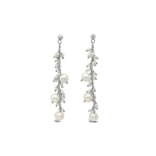 Beaded Pearl Silver Chain Dangly Earrings Earrings Pruden and Smith   