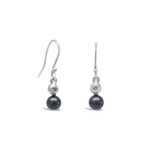 Black Pearl and Diamond Dangly Earrings Earring Pruden and Smith   