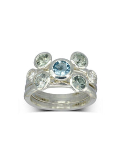 Aquamarine and Diamond Platinum Stacking Ring Set Ring Pruden and Smith   