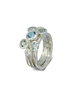 Aquamarine and Diamond Platinum Stacking Ring Set Ring Pruden and Smith   