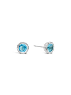 Round Silver Stud Earrings Earrings Pruden and Smith Blue Topaz (sky blue)  