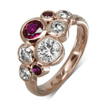 Ruby Diamond Gold Bubbles Cluster Ring Ring Pruden and Smith 18ct Rose Gold  