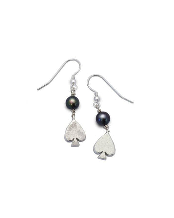 Card Charm Silver and Pearl Drop Earrings Earrings Pruden and Smith   
