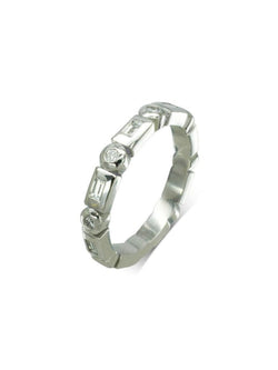 Chamfered Alternating Baguette Round Brilliant Cut Diamond Full Eternity Ring Ring Pruden and Smith Platinum  