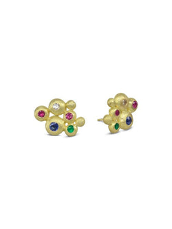 Nugget Ruby, Emerald, Sapphire and Diamond Stud Earrings Earrings Pruden and Smith 18ct Yellow Gold  