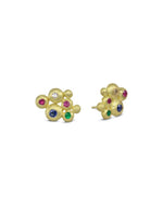 Nugget Ruby, Emerald, Sapphire and Diamond Stud Earrings Earrings Pruden and Smith 18ct Yellow Gold  
