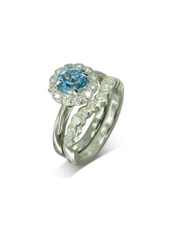 Aquamarine with Scalloped Diamonds Cluster Engagement Ring Ring Pruden and Smith   