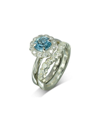 Aquamarine with Scalloped Diamonds Cluster Engagement Ring Ring Pruden and Smith   