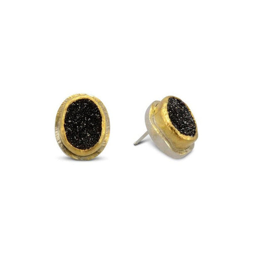 Onyx Druzy Stud Earrings Earrings Pruden and Smith   