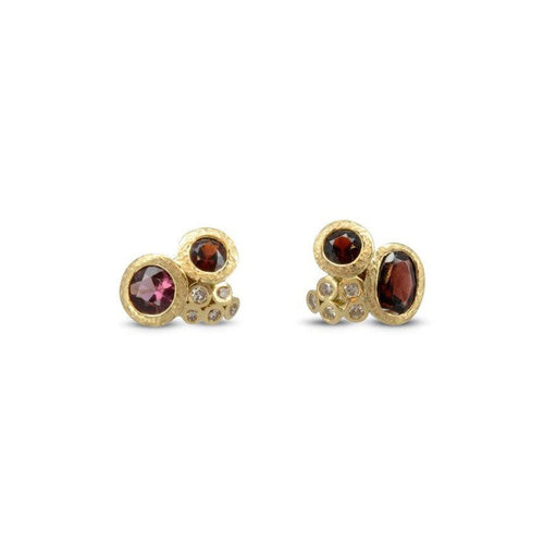 Ruby and Diamond Cluster Stud Earrings Earrings Pruden and Smith   