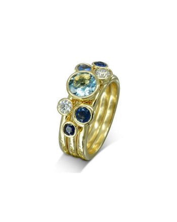Sapphire and Aquamarine 9ct Gold Stacking Ring Set Ring Pruden and Smith 9ct Yellow Gold  