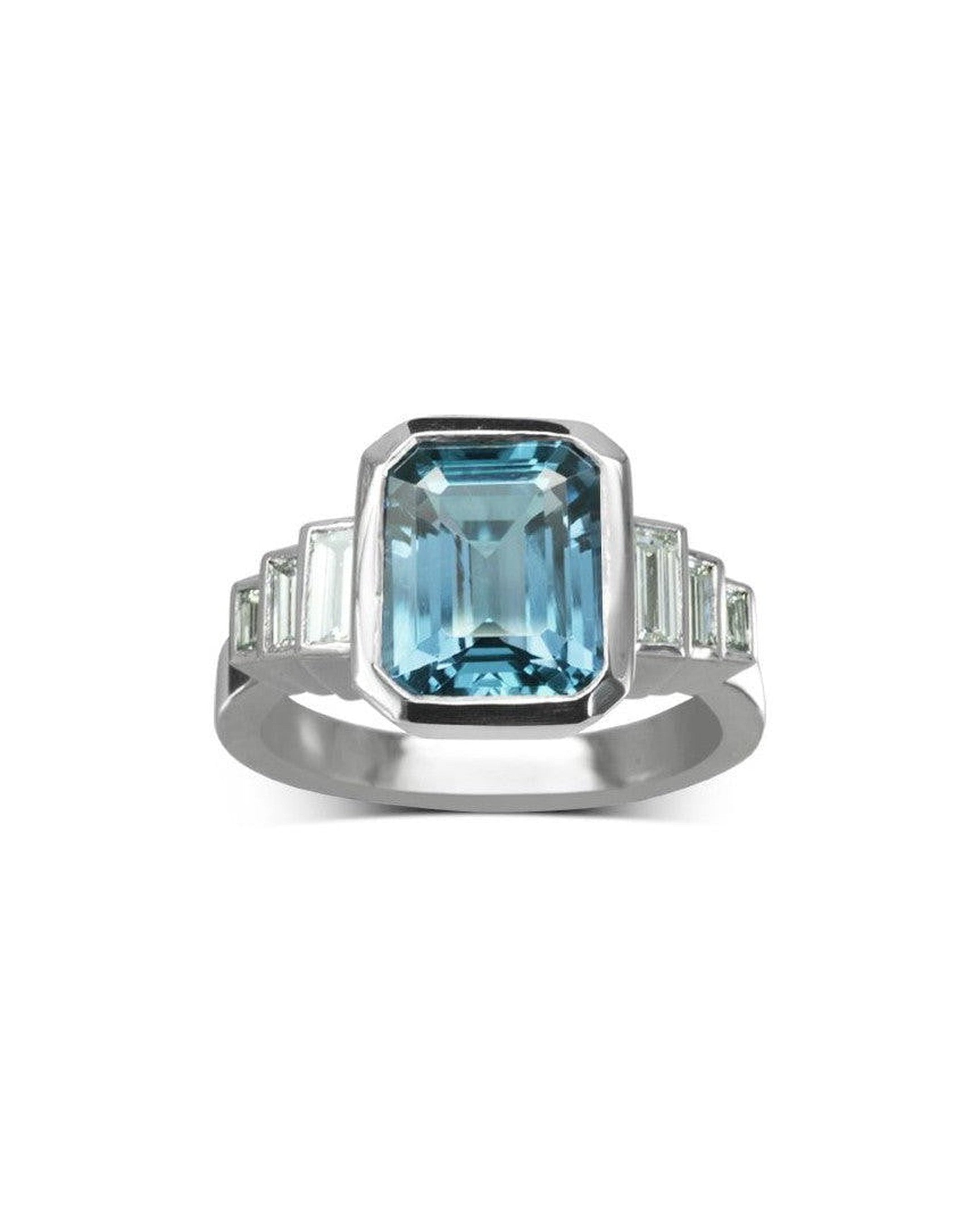 Art Deco Aquamarine Platinum Ring | Pruden and Smith