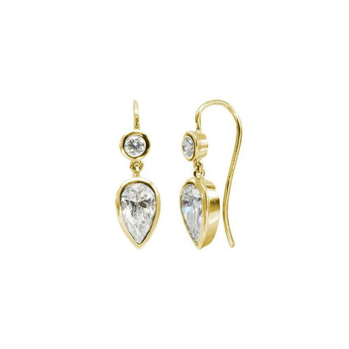 Pear Shaped Diamond Yellow Gold Drop Earrings Earrings Pruden and Smith   