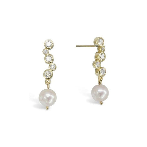 Diamond and 9ct Gold Akoya Pearl Drop Earrings Earrings Pruden and Smith 9ct yellow gold  