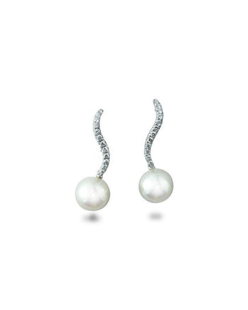 Wave Pearl and Diamond Drop Earrings Earrings Pruden and Smith   