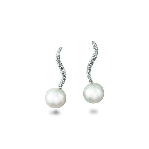 Wave Pearl and Diamond Drop Earrings Earrings Pruden and Smith   