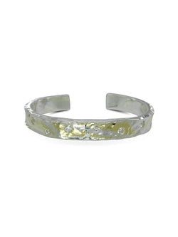 Hammered Silver and Yellow Gold Diamond Cuff Bangle Bangle Pruden and Smith   