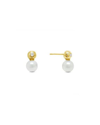 Diamond and Akoya Pearl Stud Earrings Earrings Pruden and Smith 5.5mm  