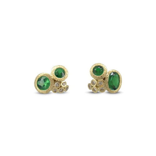 Cluster Emerald and Diamond Stud Earrings Earstuds Pruden and Smith   