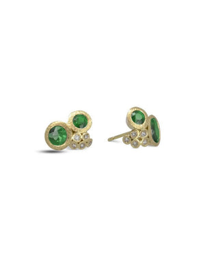 Cluster Emerald and Diamond Stud Earrings Earrings Pruden and Smith   