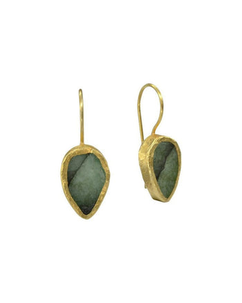Pear Shaped Rough Emerald Drop Earrings Earrings Pruden and Smith   