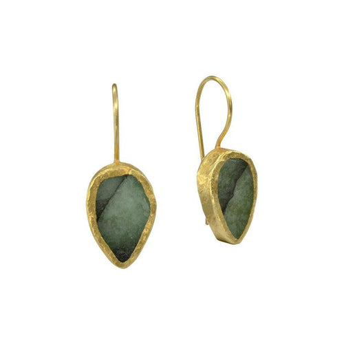 Pear Shaped Rough Emerald Drop Earrings Earrings Pruden and Smith   