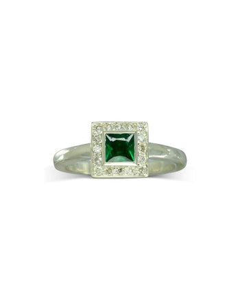 Princess Cut Emerald and Diamond Cluster Ring Ring Pruden and Smith   