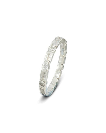 Dainty Alternating Baguette and Round Diamond Eternity Ring Ring Pruden and Smith Platinum Full 100% set eternity ring 