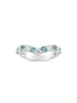 Wishbone Half Eternity Diamond Aquamarine Ring Ring Pruden and Smith   