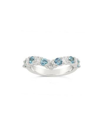 Wishbone Half Eternity Diamond Aquamarine Ring Ring Pruden and Smith   