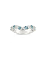 Wishbone Half Eternity Diamond Aquamarine Ring Ring Pruden and Smith   