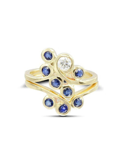 Water Bubbles Swirl Sapphire and Diamond Ring Ring Pruden and Smith 9ct Yellow Gold  