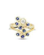 Water Bubbles Swirl Sapphire and Diamond Ring Ring Pruden and Smith 9ct Yellow Gold  
