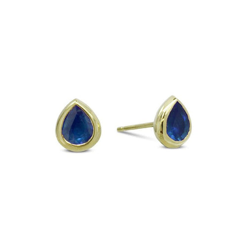 Gold Sapphire Pear Shaped Earstuds Earrings Pruden and Smith 18ct Yellow Gold  
