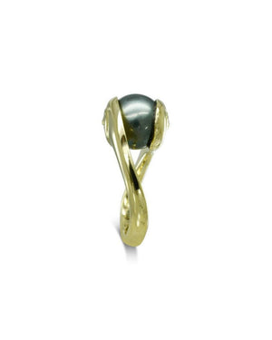 Suspended Tahitian Pearl Yellow Gold Ring Ring Pruden and Smith   