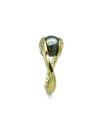 Suspended Tahitian Pearl Yellow Gold Ring Ring Pruden and Smith   