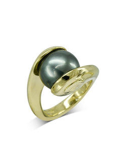 Suspended Tahitian Pearl Yellow Gold Ring Ring Pruden and Smith   