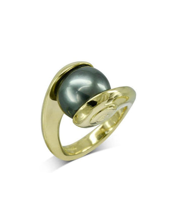 Suspended Tahitian Pearl Yellow Gold Ring Ring Pruden and Smith   