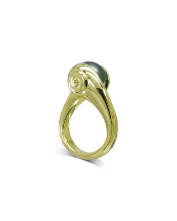 Suspended Tahitian Pearl Yellow Gold Ring Ring Pruden and Smith   