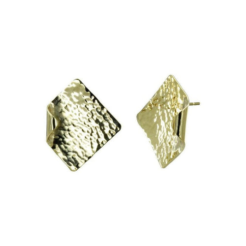 Hammered Square 9ct Gold Stud Earrings Earrings Pruden and Smith 12mm 9ct Yellow Gold 