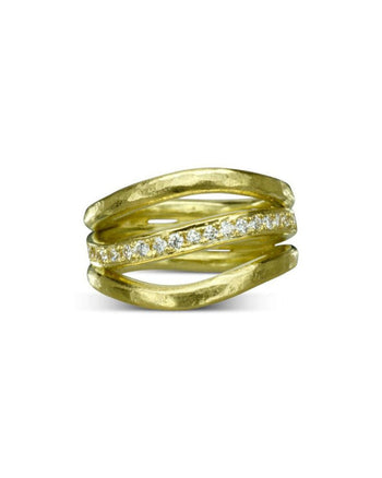 Three Strand Hammered Yellow Gold Diamond Ring Ring Pruden and Smith   